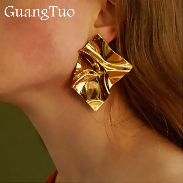 

ek2126 exaggerated brand gold color irregular square shiny metal big drop earrings women rhombus punk earrings party jewelry, Silver
