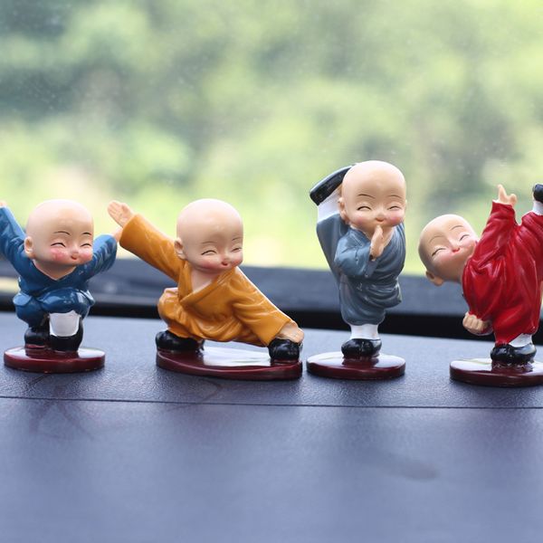 

4pcs/set kongfu monk car ornaments little cute interior display decoration home lovely decor dolls dashboard decor accessories