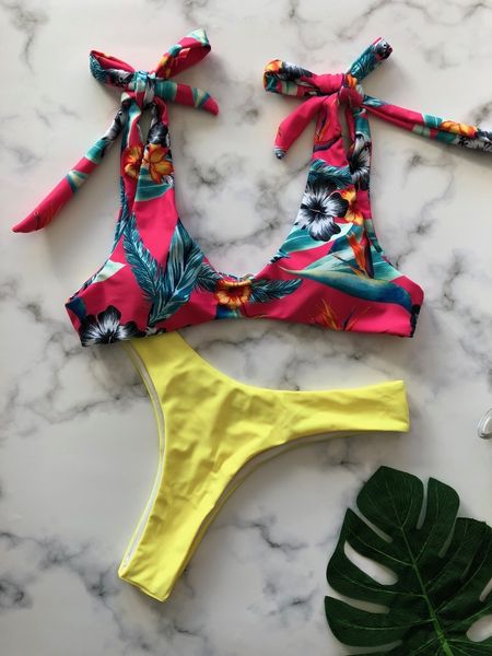 

bikini high waist swimwear women printed women swimsuit shoulder bikini thong bikini set high waist bathing suit bandage swimwear suit, White;black