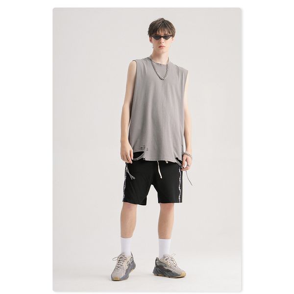 

men women designer t-shirts vest men summer street style hiphop tees mens womens vintage loose tank t-shirt casual, White;black