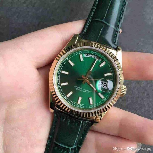 

brand 118138-l (fc) green disc leather watchband 36mm automatic rotating mechanical sports discount wristwatch wristwatch ladies watch, Slivery;brown