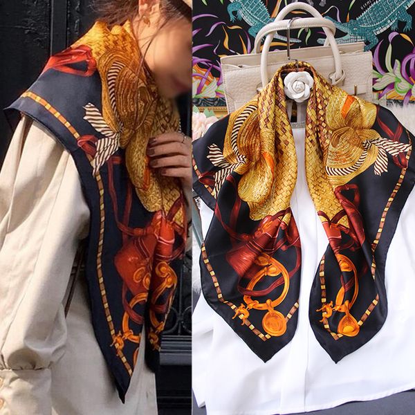 

классический соломенной шляпе bag 90см атласная площади шелковый шарф, Blue;gray