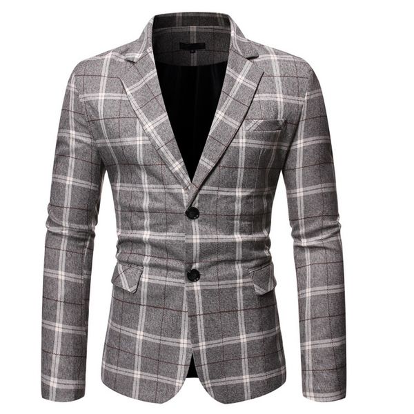 

spring autumn luxury blazer 2019 casual business cotton slim fit suit jacket men's plus size m-5xl plaid blazer, White;black