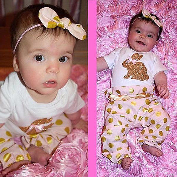 

3pcs newborn toddler kids baby girls floral pants trousers outfits set, White