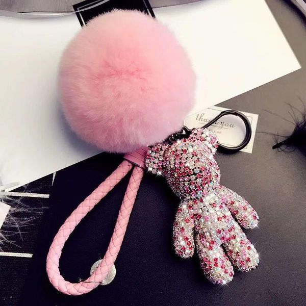 

pompom fur ball rhinestone мультфильм медведь брелок автомобиля кисточкой брелок кольцо держатель подвеска для сумки шарм chaveiro llaveros, Slivery;golden