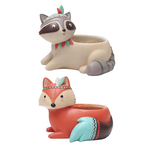 

2pcs cute animal shaped succulent planters resin flower pot for home tabledecor - raccoon & lowrie