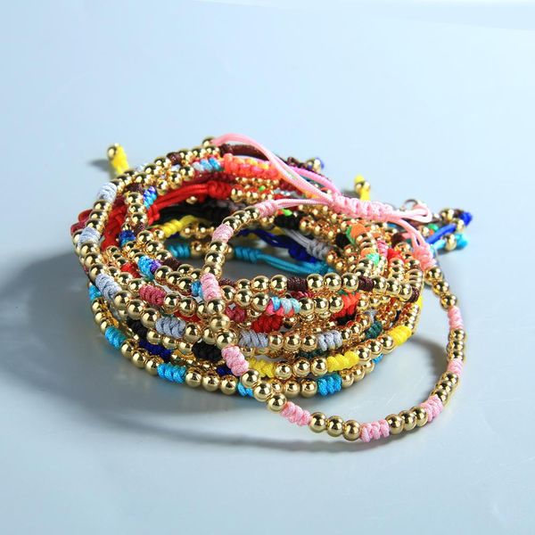 

kelitch gold beaded string cuff bracelets hand knotted friendship thread rope cuff bracelets colorful boho women men bangles, Golden;silver
