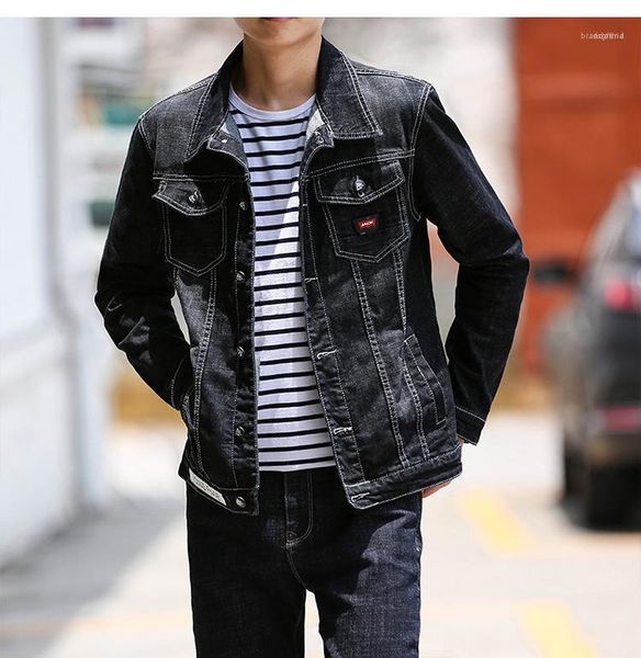 

основной черный цвет винтаж джинсовая куртка мужская повседневная кардиган куртка дизайнер подросток мужская джинсовая куртка мода, Black;brown