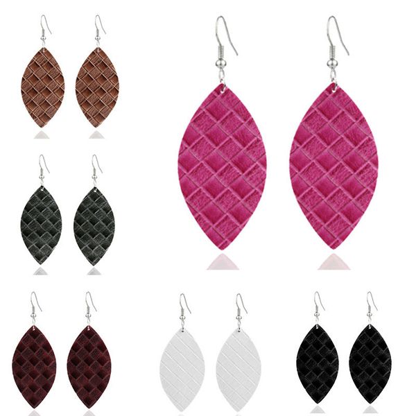 

selling pu leather earrings fashion leaf waterdrop double rhombus dangle earrings for women girl jewery, Silver