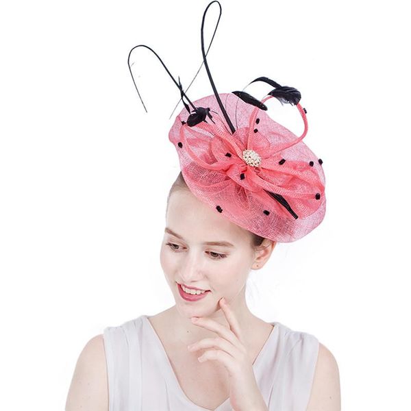 

hair accessories korean style simple bridal wedding headpiece red mesh feather beading flower banquet personal po hairpin