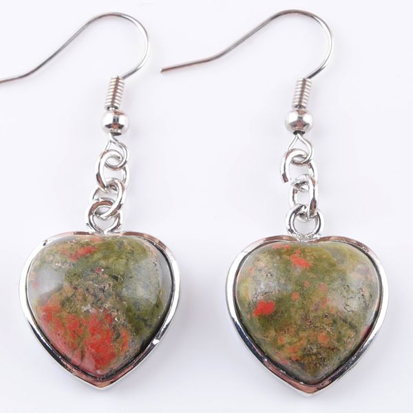 

wojiaer natural unakite jasper gem stone women earrings love heart shape bead dangle pendant drop earrings jewelry for women girls dr3187, Silver