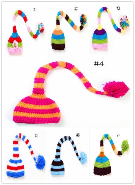 

cute baby striped knitted hat christmas kids wool hat winter warm hat with hairball children windproof cap baby pgraphy props cap, Silver