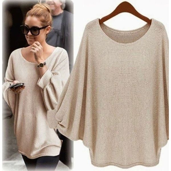 

sweater women winter clothes o-neck pullover solid batwing sleeve loose girls sweaters autumn new varied color plus size female, White;black