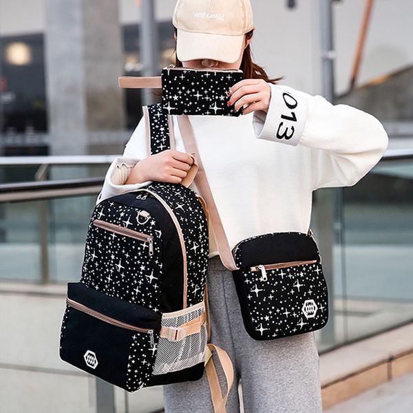 

35#3pcs women fashion bag star backpack+ shoulder bag+card package large-capacity backpack mochila feminina