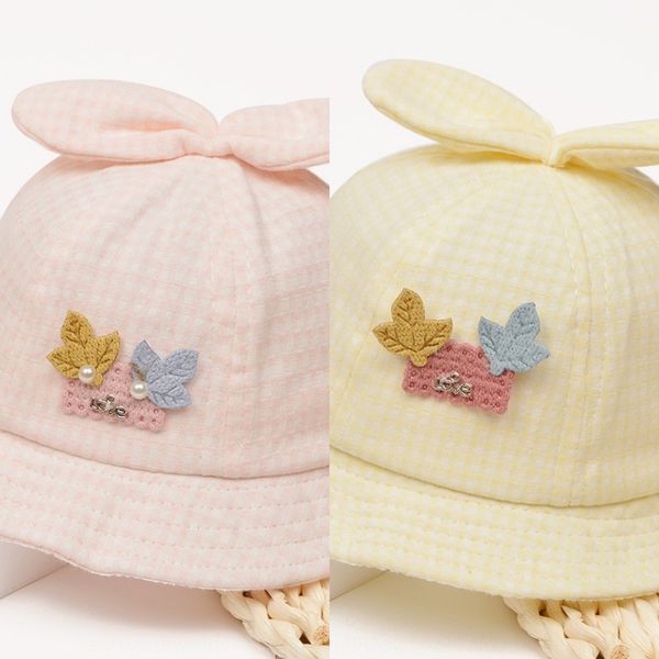 

bowknot plaid mesh basin fisherman cap cap autumn baby fisherman baby hat newborn hat 0-6 months old, Yellow