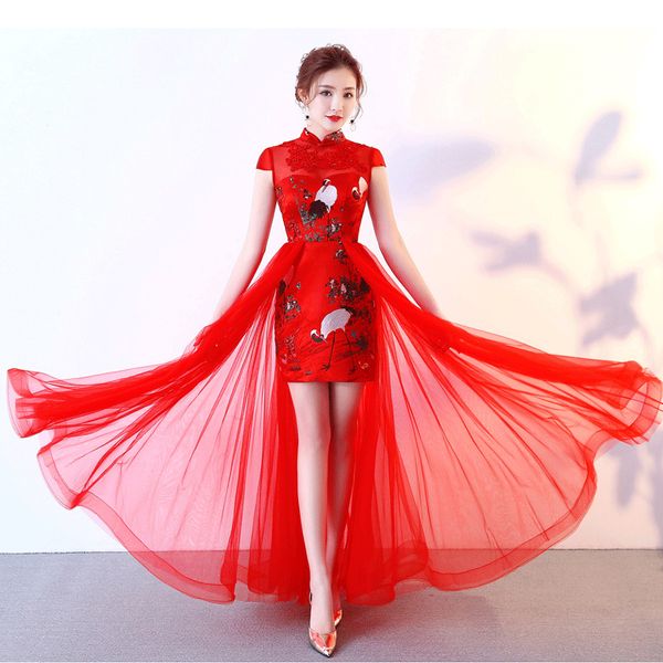 

red chinese style womens wedding cheongsam retro slim party evening dress marriage gown qipao fashion lady vestido s-3xl