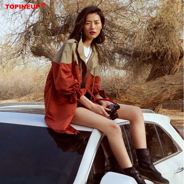 

loose medium-length windbreaker r343, Tan;black