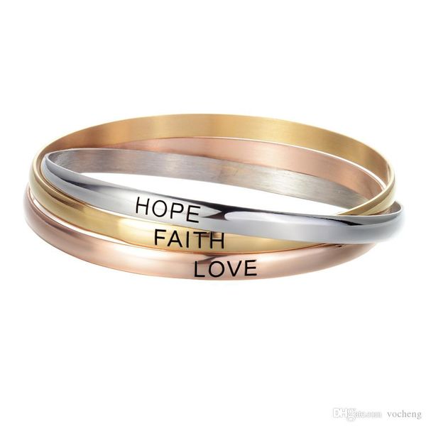 

10sets lot multi colored silver gold rose engraved faith hope love for women stainless steel bracelets gift 5mm bracelets, Golden;silver