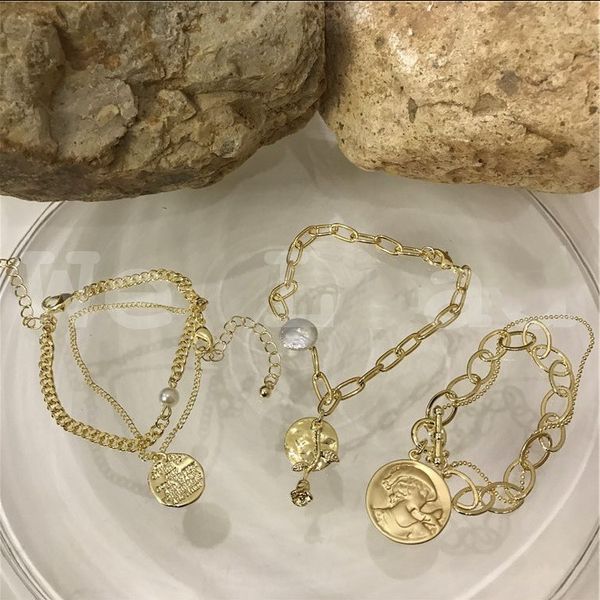 

new boho gold color portrait bracelets for women rose flower round pearl temperament wild bracelet party statement jewelry gifts, Black