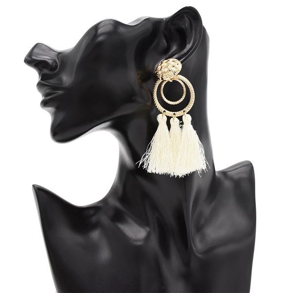 

idealway 6 colors bohemian trendy metal ring tassel drop earring for women jewelry design, Silver
