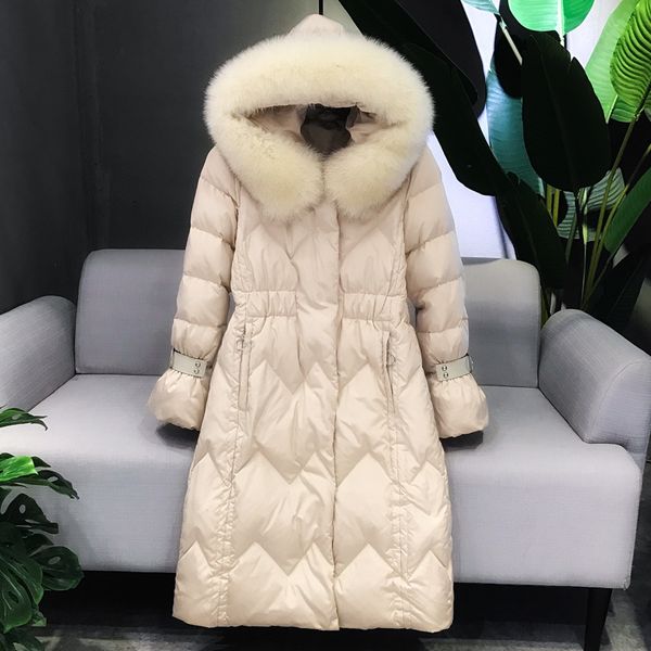 

kmetram real fur collar down jacket woman hooded winter jacket women korean long coat female parkas mujer 2019 down coats my3305, Black