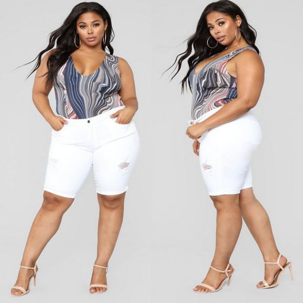 

new style 2020 fashion solid woman jeans high hollow out fat mm shorts 1013, Blue