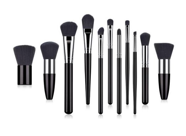 

beauty tools 11pcs makeup brushes set wood handle silver tube brush