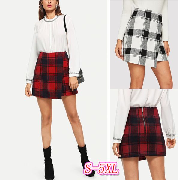 

women's plaid printing zipper slim a-line skirt package skirt, Black