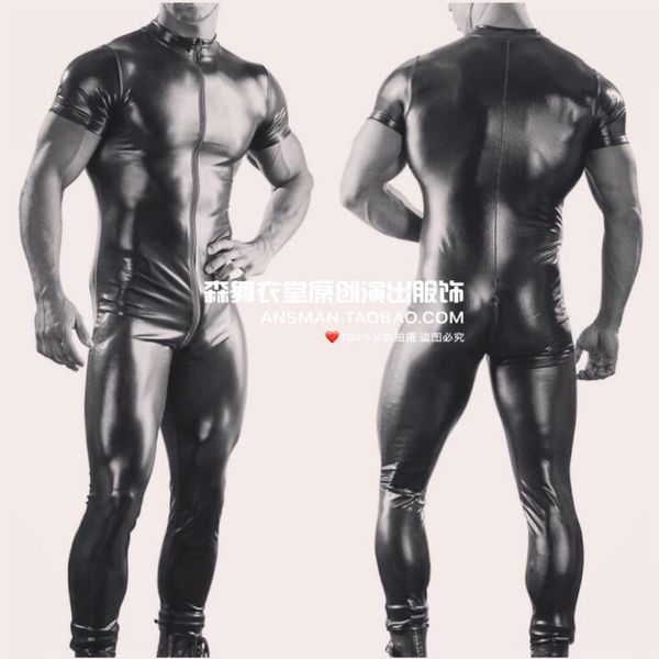 

new bars parties nightclubs male singers clothes dj ds gogo sm leather zipper jumpsuit men personalized fashion costumes, Black