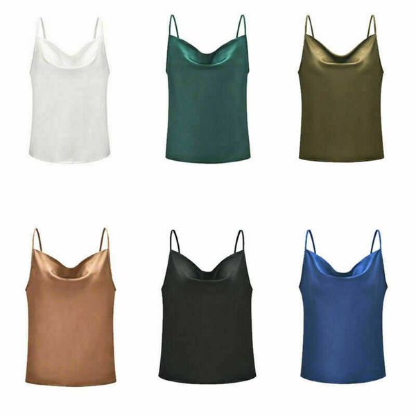 

strappy solid women sleeveless vest silk tank blouse satin camisole summer, White