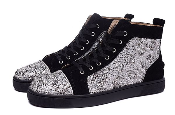

original box] designer red bottom fashion spikes studded spikes flats sneakers comfortable party lovers genuine leather casual shoes cs10, Black
