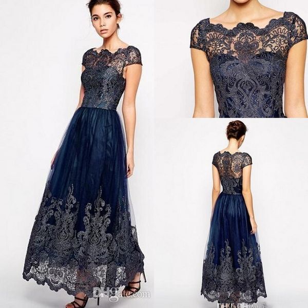 2023 Abiti da sposa vintage per la madre Abiti da sposa a buon mercato Taglie forti Tulle Appliques di pizzo blu navy Lunghezza caviglia lunga Abiti da cerimonia per madri da donna