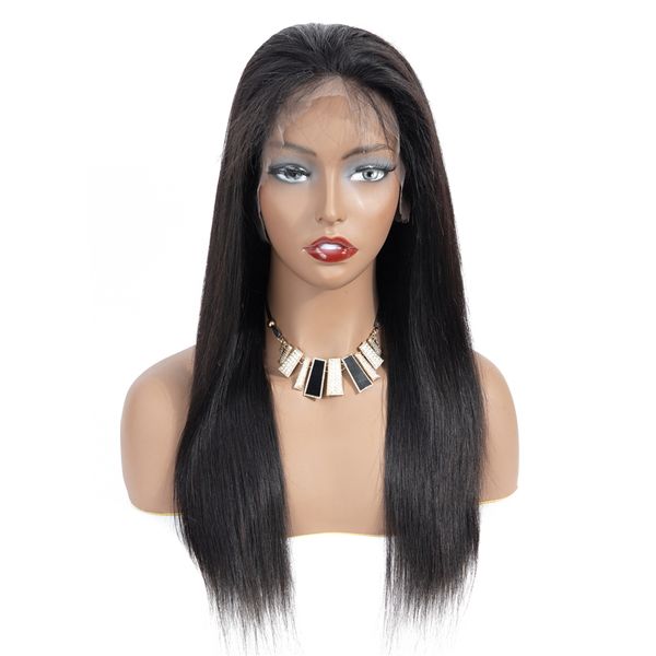 

250% density 360 lace frontal wig pre plucked with baby hair straight brazilian lace front human hair wigs remy hair, Black
