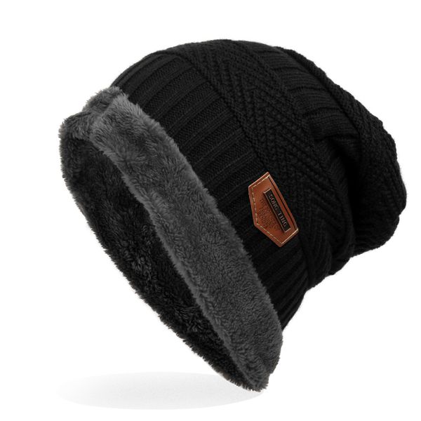 

men's autumn winter hat soft knitted hats black ski thick warm hat cap bonnet beanie wool cap 6 colors