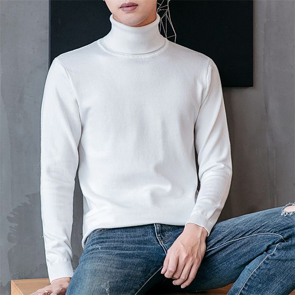 

autumn and winter 2020 men's high neck sweater korean slim fit men's base coat warm knit shirt large size fashionable and versatil, White;black