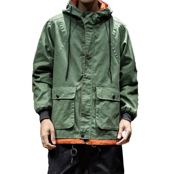 

army green trench coat men korean style fashion clothing male hooded trench coat jacket mens vintage windbreaker high street, Tan;black