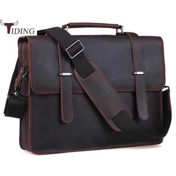 

tiding thick cowhide 14" lapbriefcase bag mens flap messenger shoulder bags satchel computer notebook vintage brown