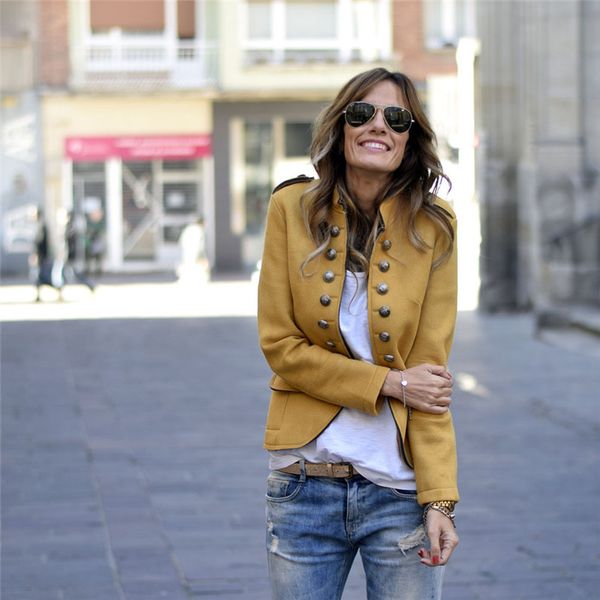 

new women's suit jacket 2020 fashion temperament solid color stand-up collar slim suit casual jacket, White;black