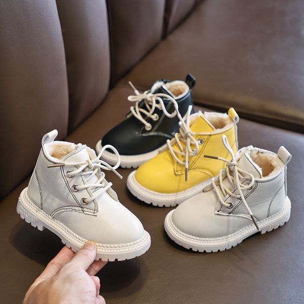 

warm winter martin boots shoes thicken snow boots 2019 baby boy girl children kids velvet pu leather boot shoes sapatos s10310, Black;grey