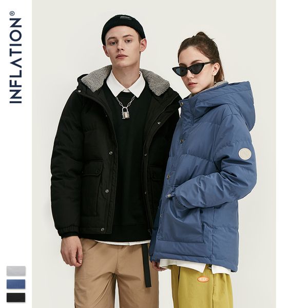 

inflation men warm winter down coat 2019 streetwear high wool collar men thick jacket winter down jacket & coat 9757w, Black