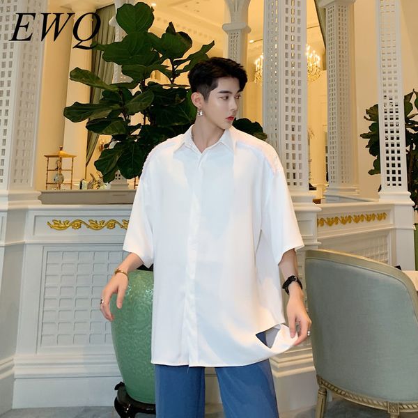 

men's casual shirts ewq / wear black white korean trend large size shirt male 2021 summer patchwork tassel loose half sleeve 9y1806, White;black