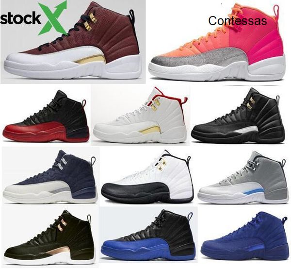 

new 12 punch game ball midnight black snakeskin flu game fiba men jordon basketball shoes 12s royal blue suede master sneakers with box