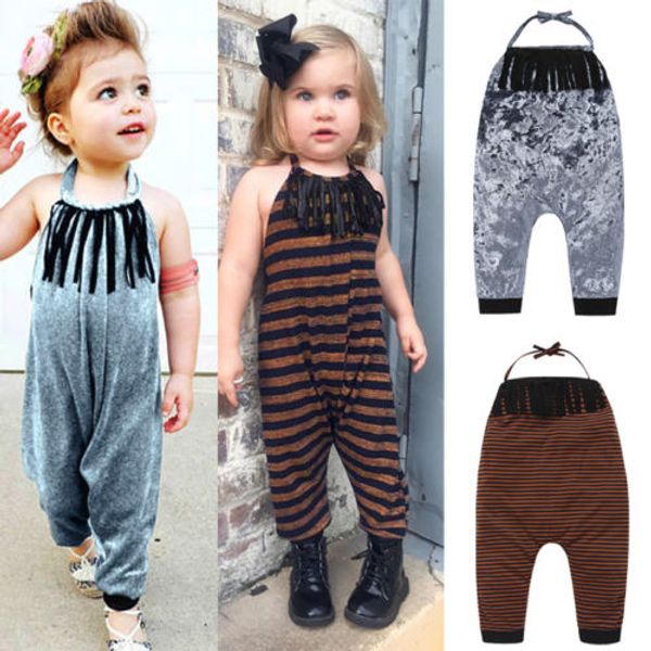 

2018 new kids girls velvet halter romper baby girl summer jumpsuit sleeveless backless playsuit children clothes outfit age 2-7y, Blue