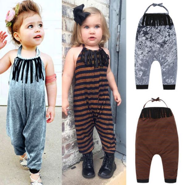 

2018 New Kids Girls Velvet Halter Romper Baby Girl Summer Jumpsuit Sleeveless Backless Playsuit Children Clothes Outfit Age 2-7Y