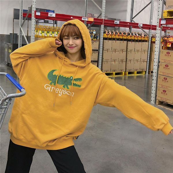 

women autumn and winter long sleeve loose t shirt casual hoodies1, Black;gray