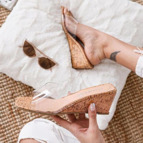 

limoya paige transparent banded filler cork-soled slippers limoya, Black