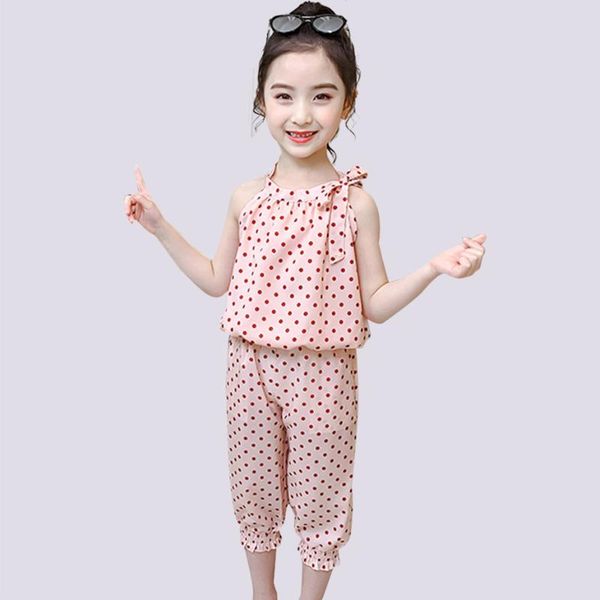 

clothing sets girls summer clothes dot pattern tracksuits for vest + short 2pcs with bow teenage children's tracksuit, White