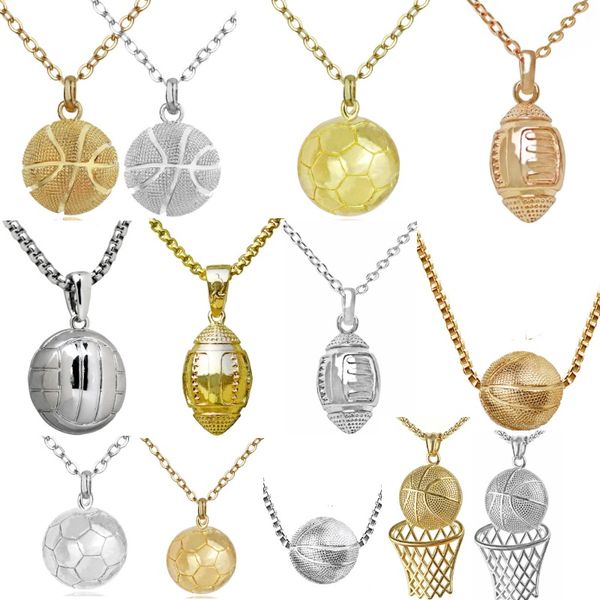 

basketball pendant necklace gold stainless steel chain necklace women men sport hip hop jewelry basketball football lovers gift, Silver