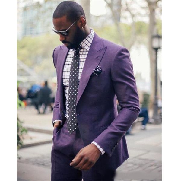 

new design purple men wedding suits groom tuxedos two piece peaked lapel custom made men prom party suit (jacket+pants, Black;gray