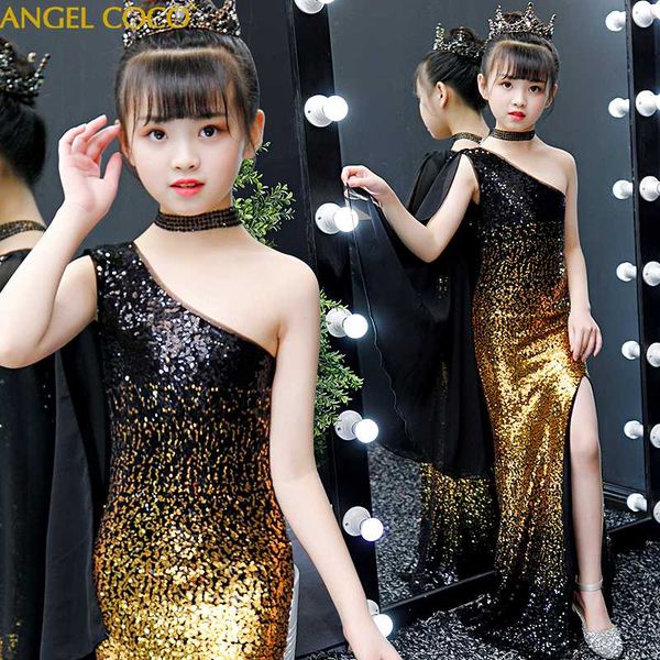 

loss-making sales golden flower girl dresses for wedding beaded children costume sequins mermaid evening dresses girls dress, Red;yellow